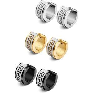3 Pairs Men's Hoop Earring Stainless Steel Hoop Earrings for Men